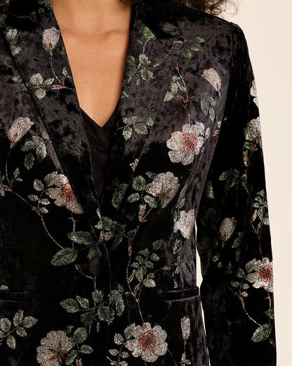 Metallic Floral Velvet Blazer in Black