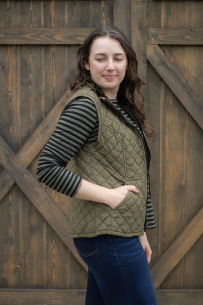 Zip Front Quilted Vest in Kelp | Cut•Loose