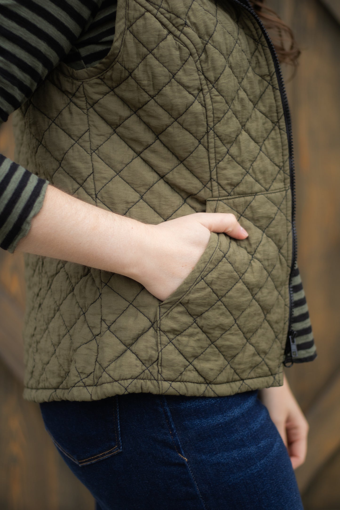 Zip Front Quilted Vest in Kelp | Cut•Loose