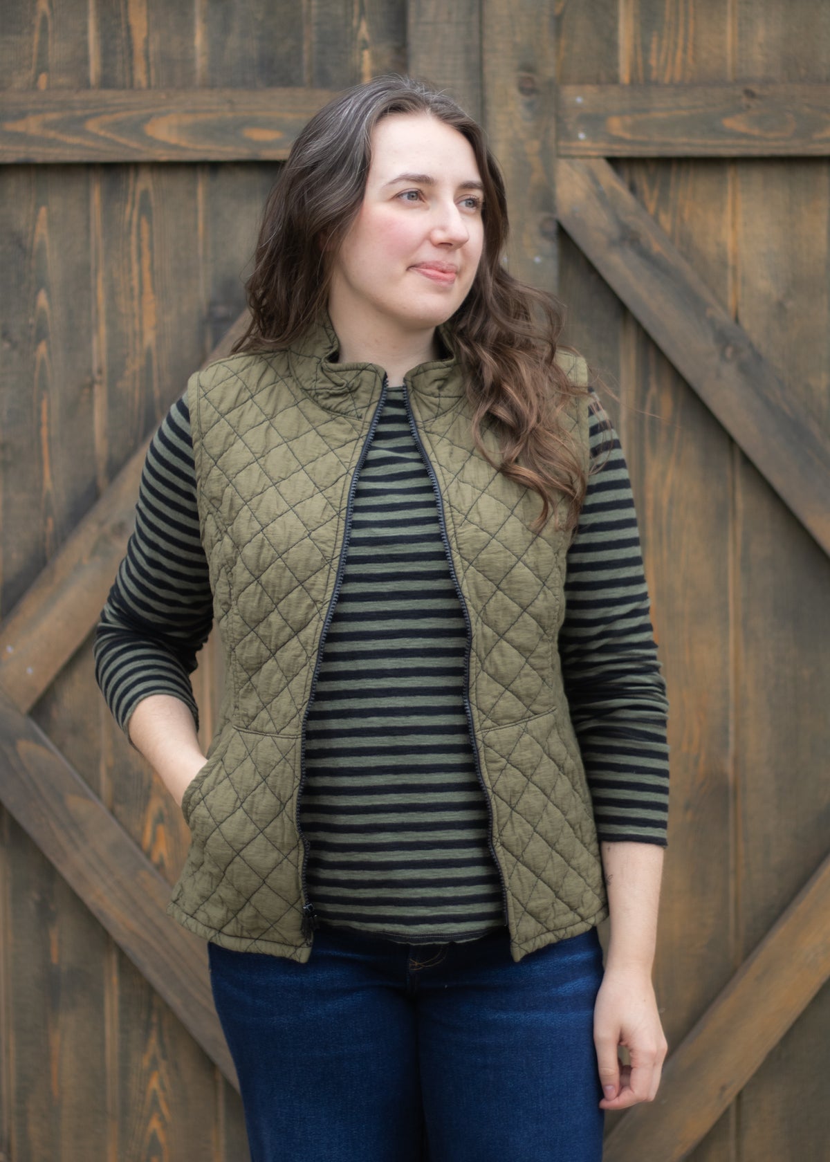 Zip Front Quilted Vest in Kelp | Cut•Loose