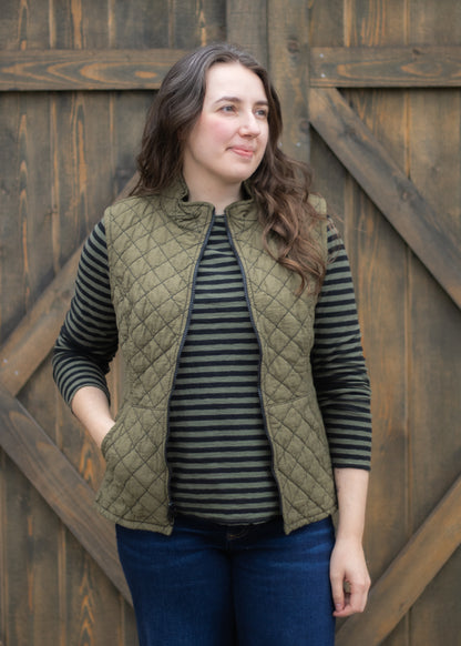 Zip Front Quilted Vest in Kelp | Cut•Loose