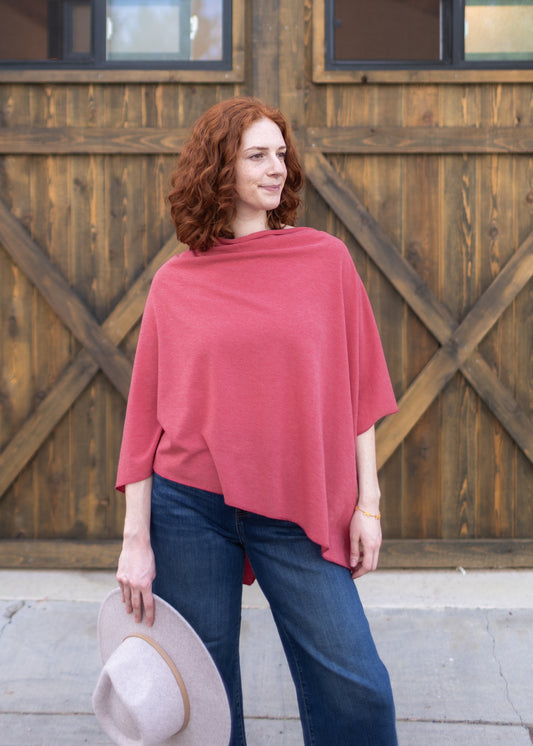 Desert Knit Poncho in Red