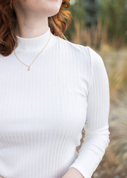 Long Sleeve Mock Rib Top in Snow | Liverpool