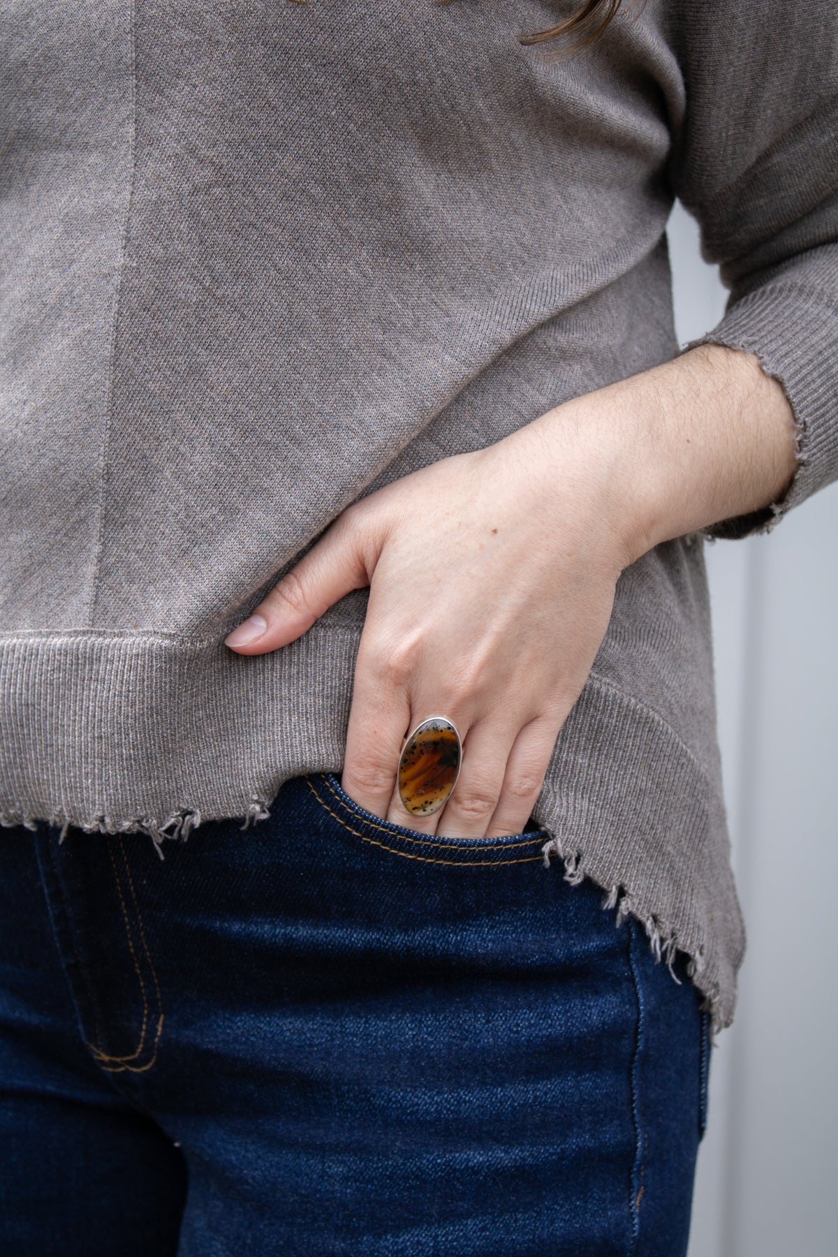 Large Brown Oval Montana Agate Ring