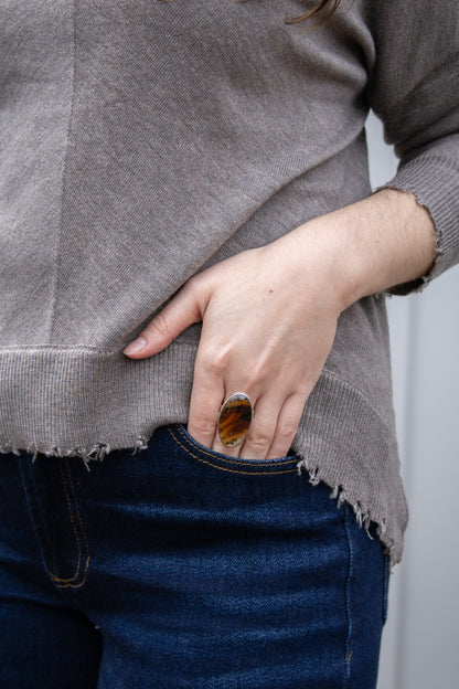 Large Brown Oval Montana Agate Ring