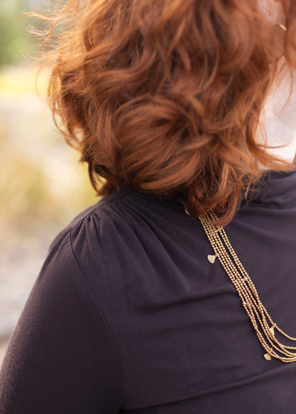 Long Sleeve Shirred Mock Neck in Java | Liverpool