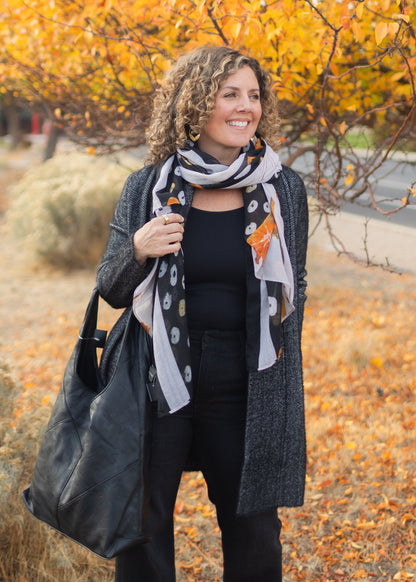 Polka Dot Floral Scarf in Black