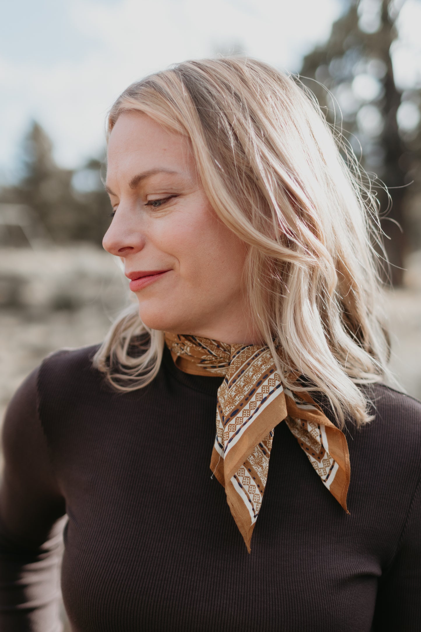 Moss Brown Cotton Square Scarf