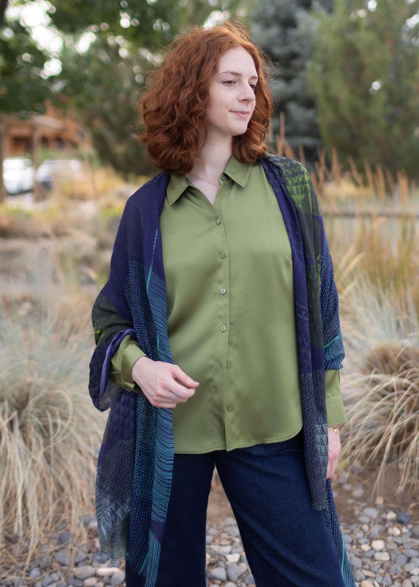 Tristin Dot Scarf in Navy