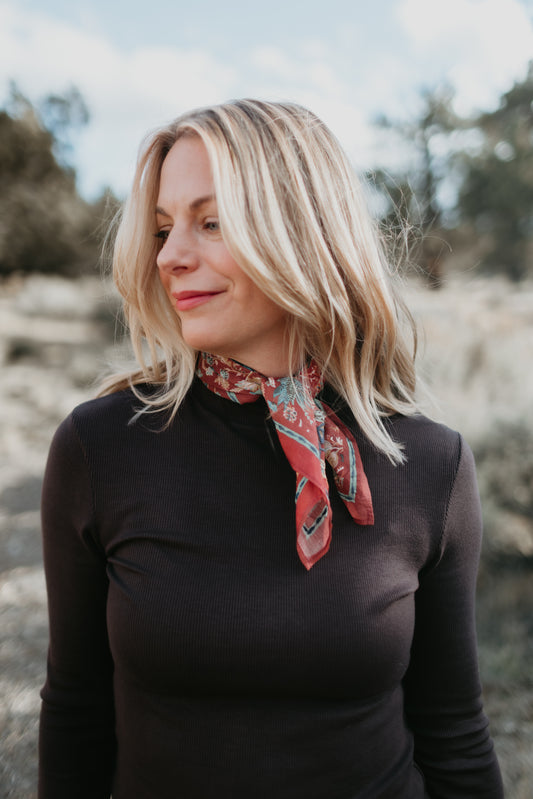 Terracotta Floral Cotton Square Scarf