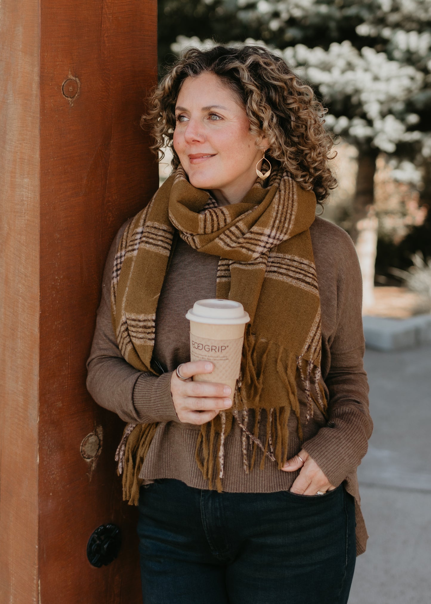 Soft Plaid Fringe Scarf in Mustard