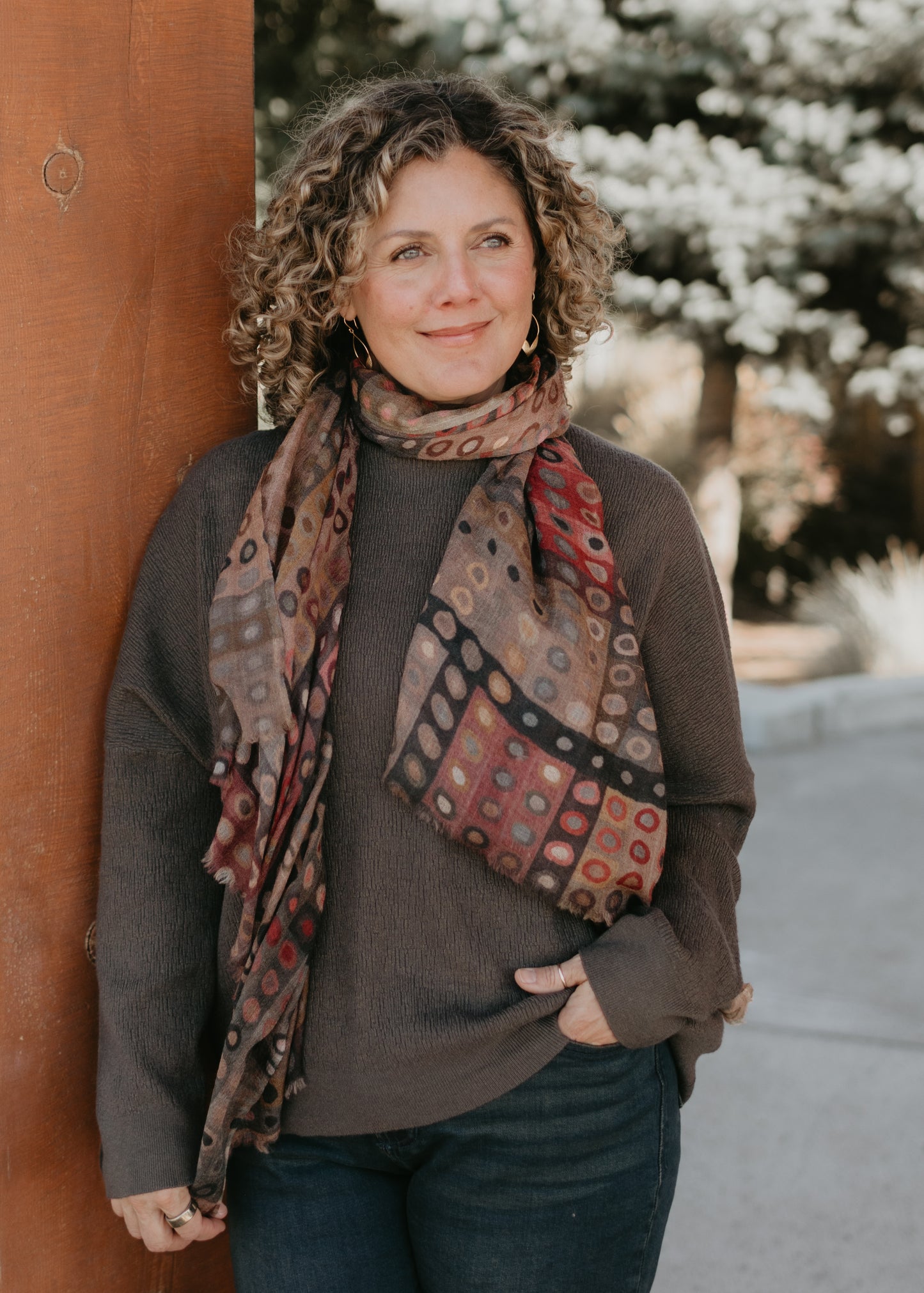 Speckled Dot Scarf in Brown