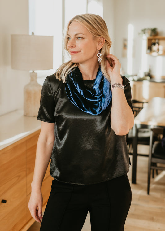 Velvet Infinity Scarf in Indigo