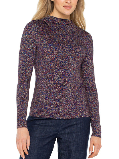 Long Sleeve Shirred Mock Neck in Wine | Liverpool