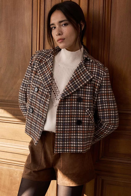 Cropped Plaid Pea Coat