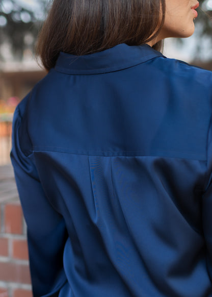 Long Sleeve Woven Shirt in Dark Navy | Liverpool