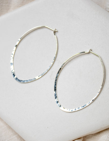 Oval Hammered Hoops: Sterling Silver / 50mm