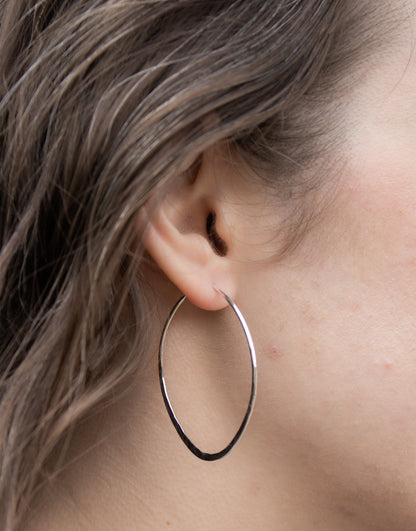 Oval Hammered Hoops: Sterling Silver / 50mm