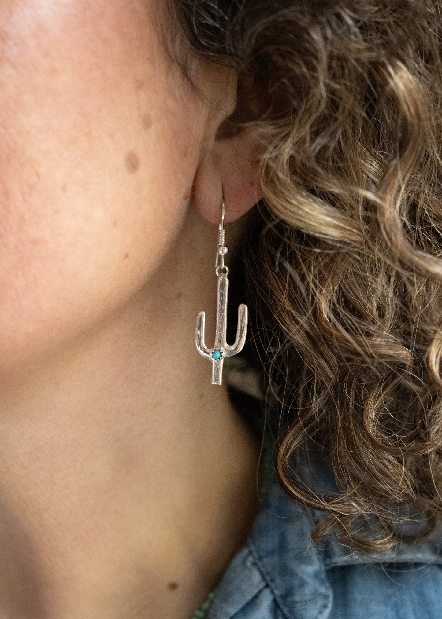 Silver Cactus with Turquoise Earrings