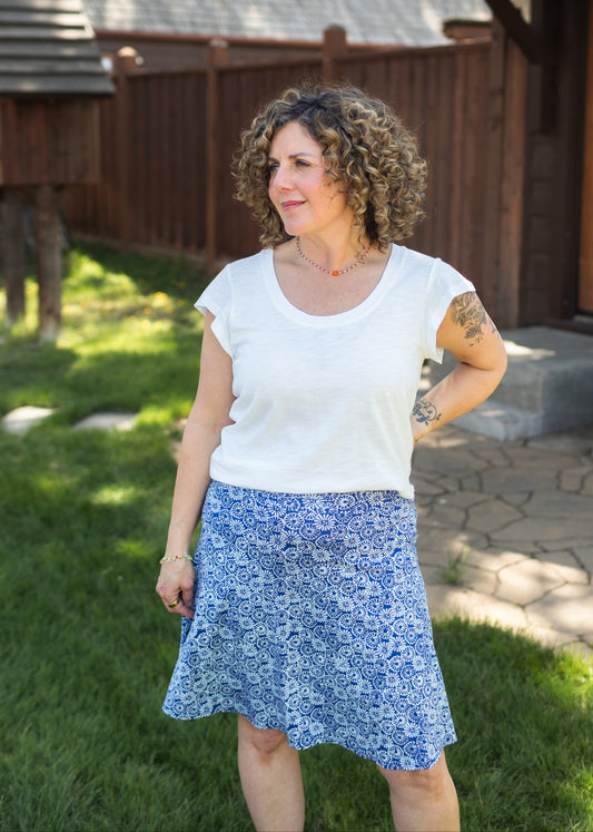 Flippy Skirt in Blue Daisy Print | Salaam