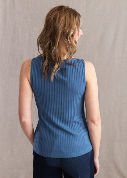 Sleeveless Boatneck Rib Knit Top in French Blue | Liverpool