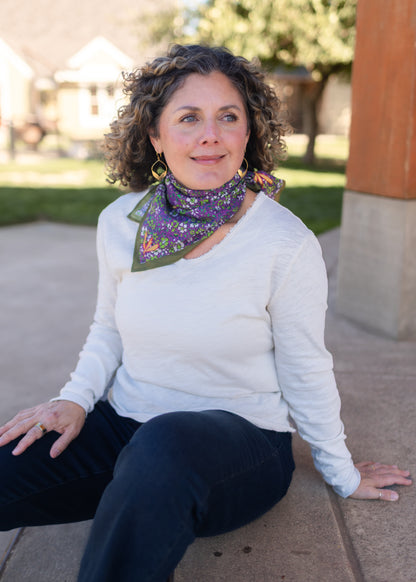 Purple Floral Cotton Square Scarf