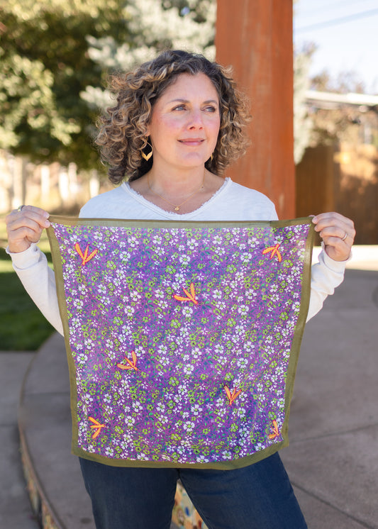 Purple Floral Cotton Square Scarf