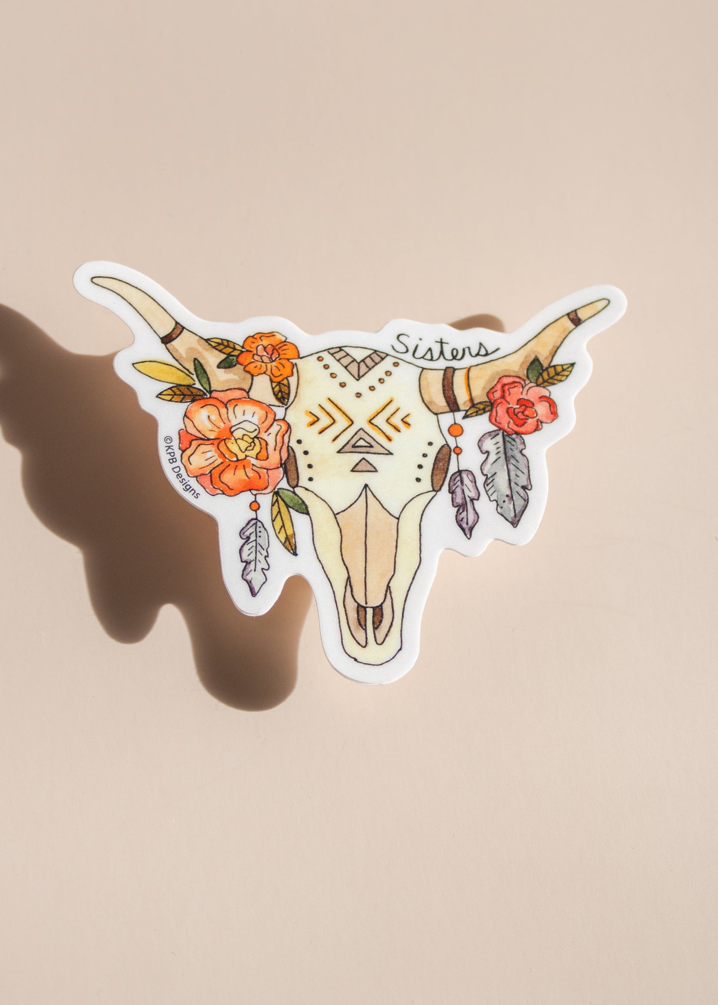 Sisters Oregon Floral Cow Skull Sticker