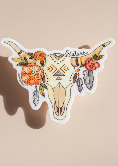 Sisters Oregon Floral Cow Skull Sticker