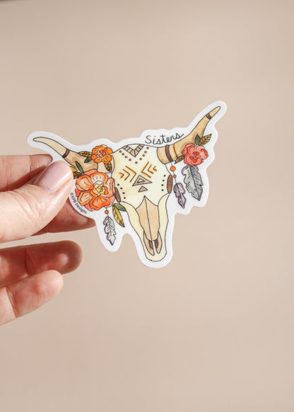 Sisters Oregon Floral Cow Skull Sticker