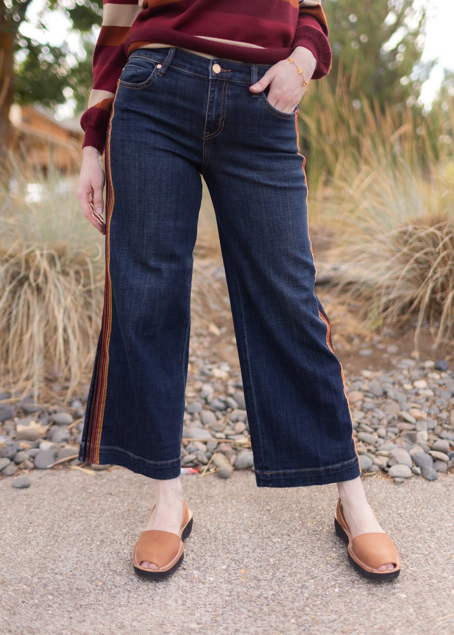 Stride Wide Leg in Eastmoor with Velvet Trim | Liverpool