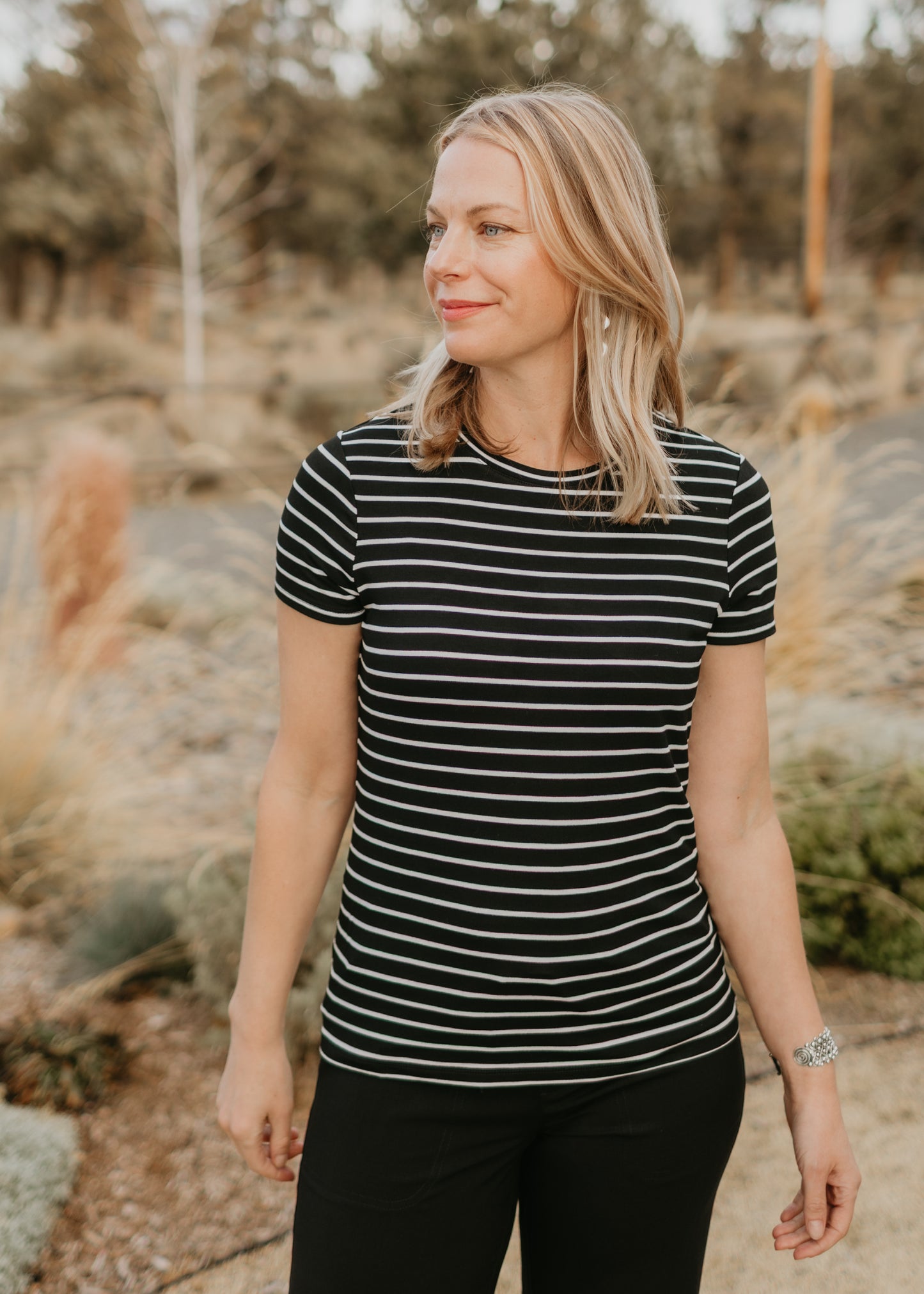 Black & White Stripe Knit Tee | Liverpool