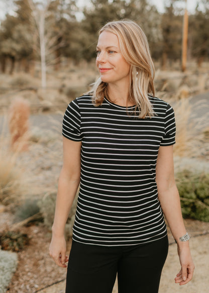 Black & White Stripe Knit Tee | Liverpool