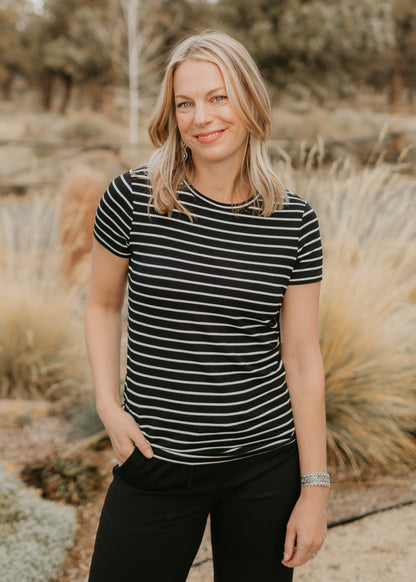 Black & White Stripe Knit Tee | Liverpool