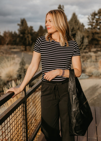 Black & White Stripe Knit Tee | Liverpool