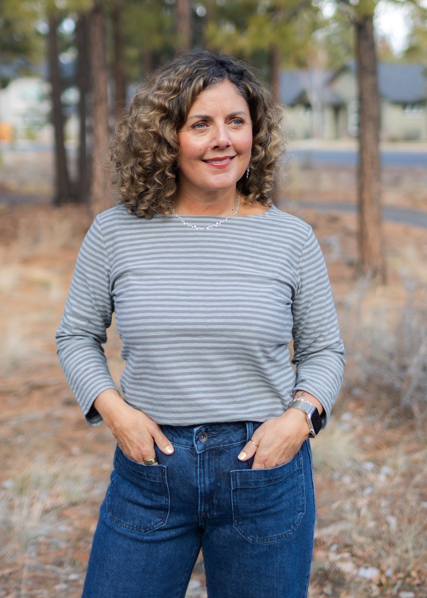 3/4 Sleeve Stripe Boatneck in Overcast | Cut•Loose