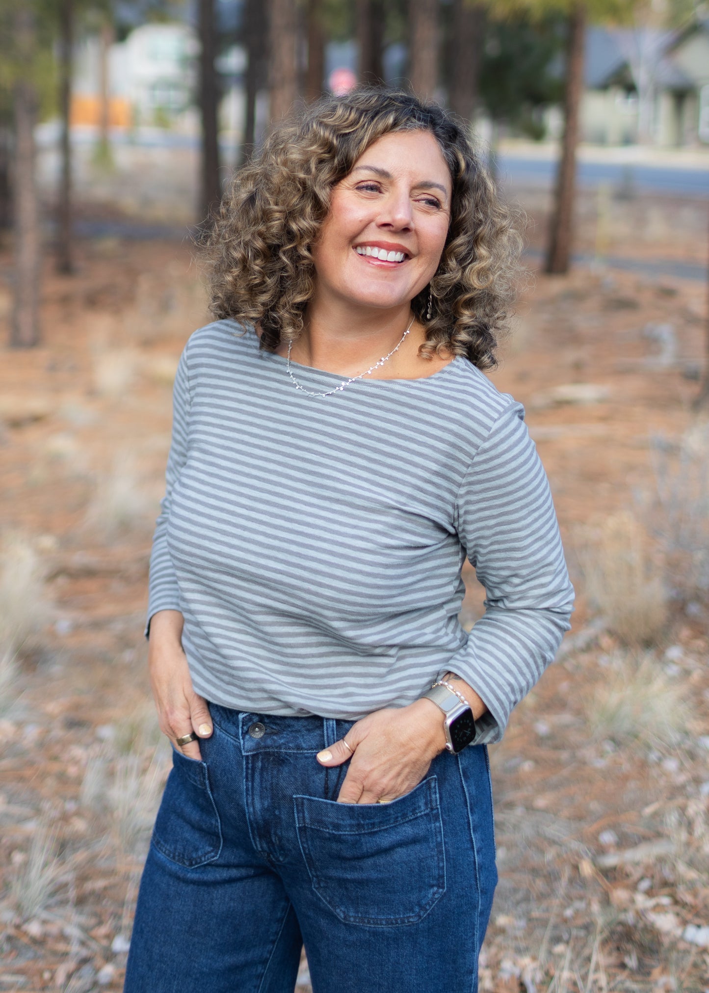 3/4 Sleeve Stripe Boatneck in Overcast | Cut•Loose