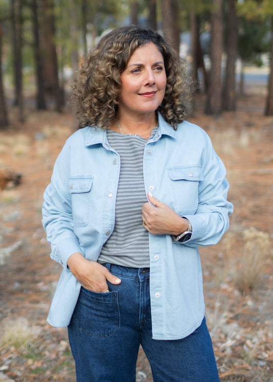 Chambray Adrianna Shirt in Light Blue | Dear John