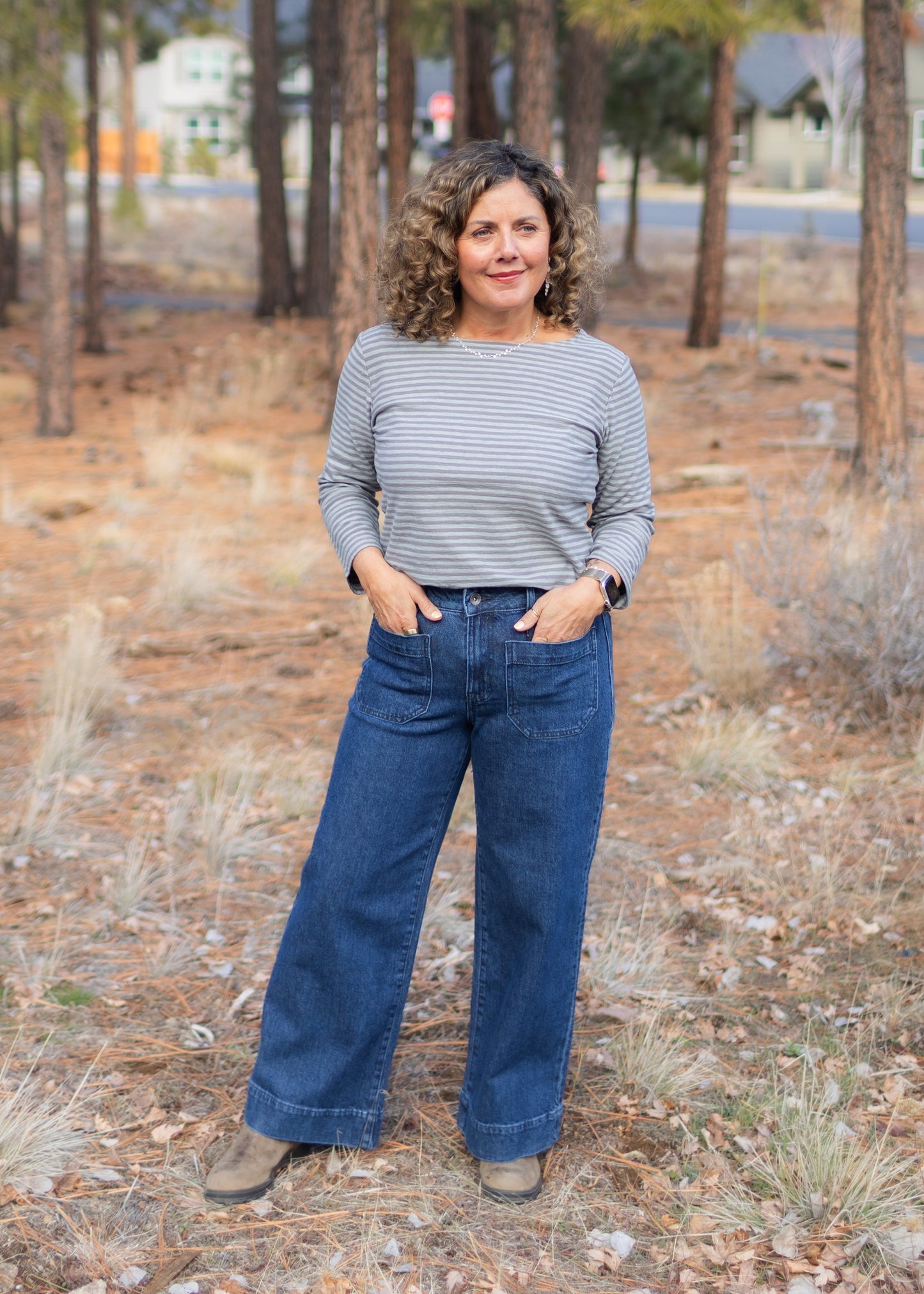 3/4 Sleeve Stripe Boatneck in Overcast | Cut•Loose