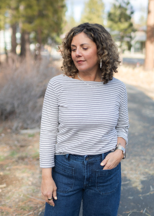 3/4 Sleeve Stripe Boatneck in Jicama | Cut•Loose