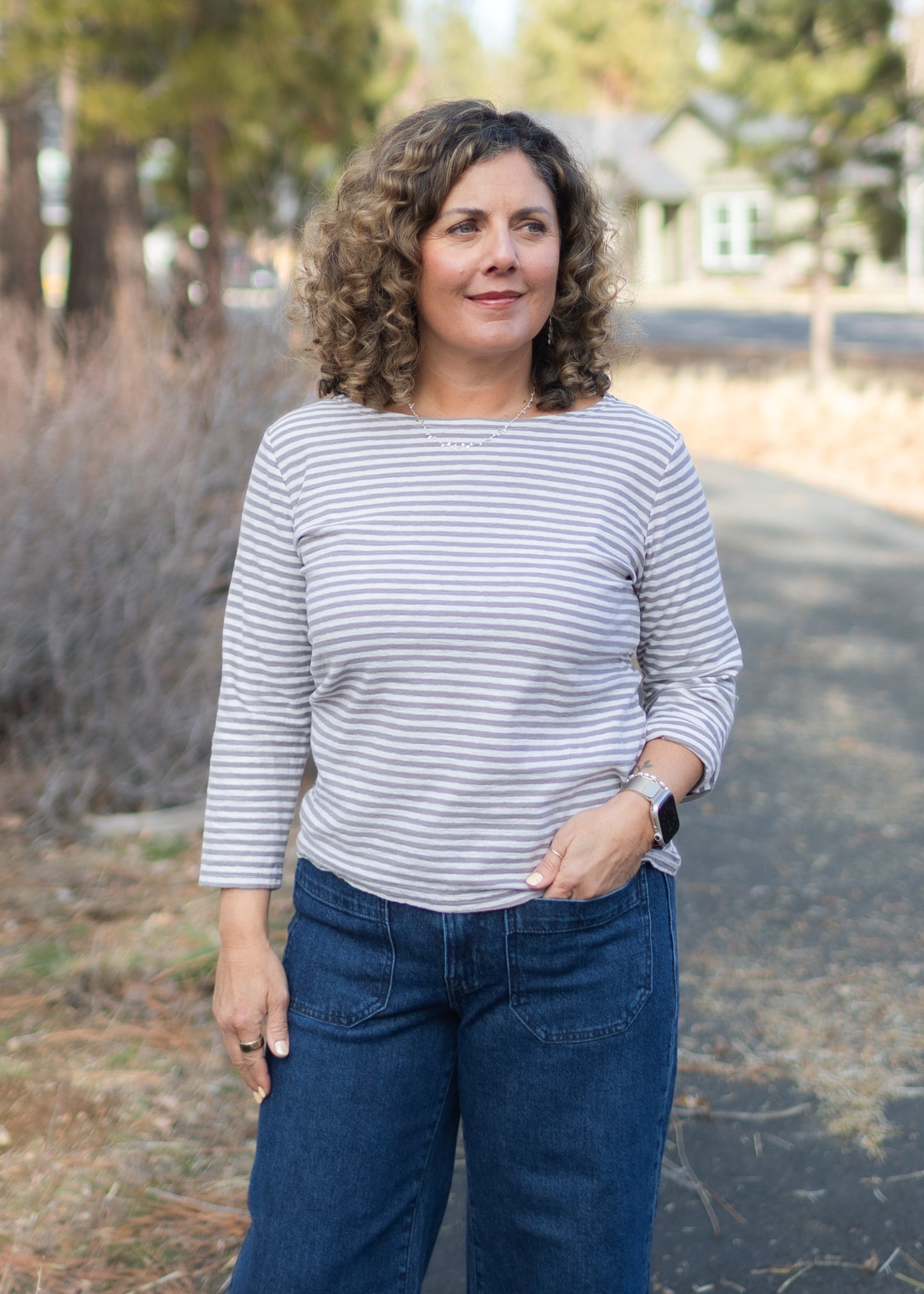 3/4 Sleeve Stripe Boatneck in Jicama | Cut•Loose