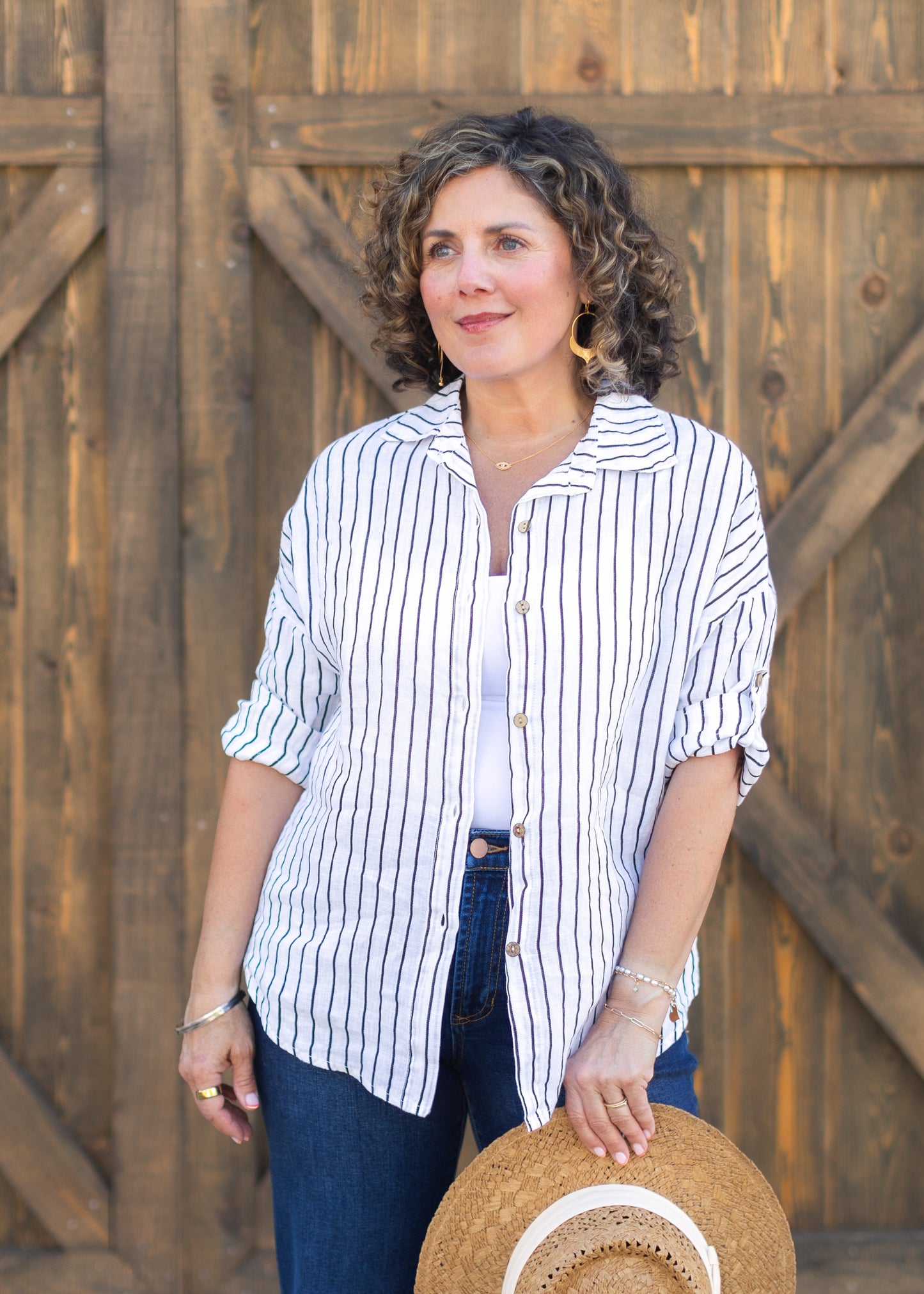 Linen Shirt in Black & White Stripe