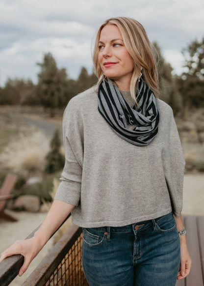 Stripe Infinity Scarf in Black & Grey