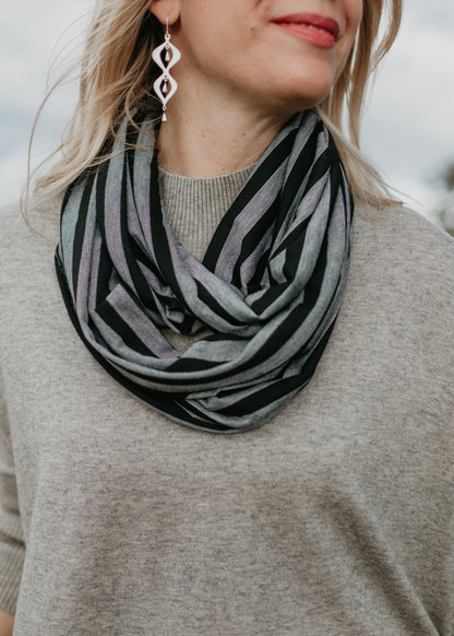 Stripe Infinity Scarf in Black & Grey