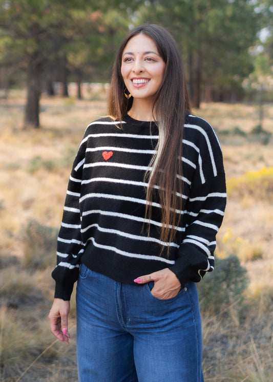 Black & White Stripe Heart Sweater