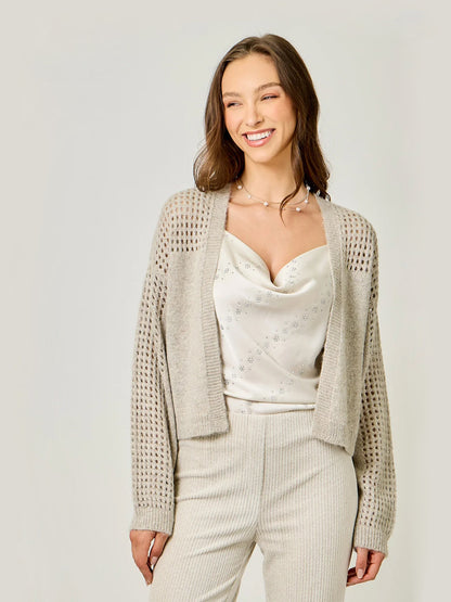 Metallic Open Cardigan in Champagne