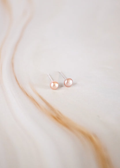 Tiny Pink Pearl Post Earrings