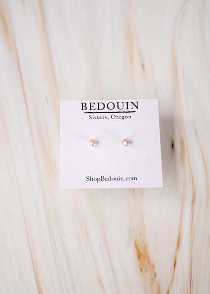 Tiny Pink Pearl Post Earrings