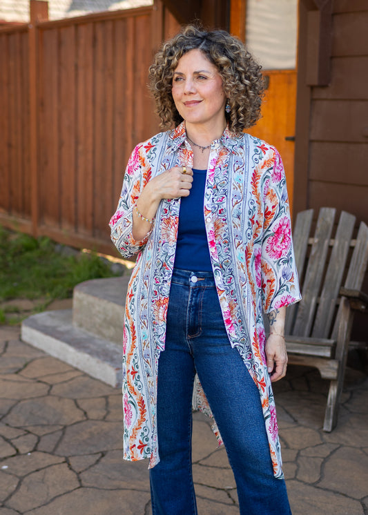 Pink & Orange Flower Button Up Tunic | APNY