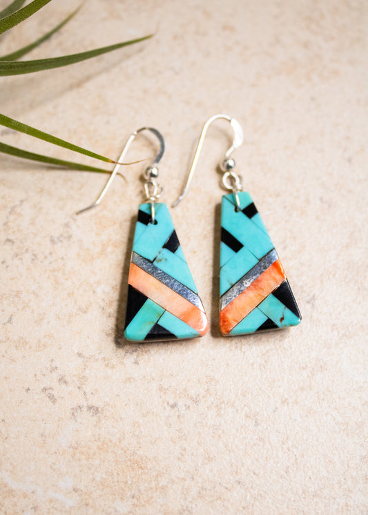 Turquoise & Coral Inlay Earrings